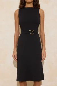 TRENDYOLMİLLA Black bodycon Sleeveless Accessory Detailed interlock Knitting Dress - Image 3