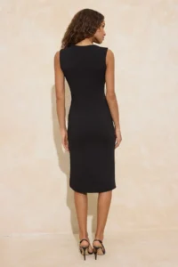 TRENDYOLMİLLA Black bodycon Sleeveless Accessory Detailed interlock Knitting Dress - Image 4