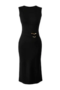 TRENDYOLMİLLA Black bodycon Sleeveless Accessory Detailed interlock Knitting Dress - Image 5