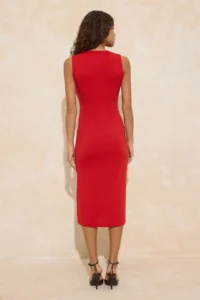 TRENDYOLMİLLA Rejection bodycon Sleeveless Accessory Detailed Midi interlock Knitting Dress - Image 4