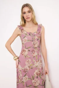 TRENDYOLMİLLA Multicolored Floral A-Kesim/Life Form Cowl Neck with flywheel/Frilly Midi Tulle Knitting Dress - Image 2