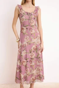 TRENDYOLMİLLA Multicolored Floral A-Kesim/Life Form Cowl Neck with flywheel/Frilly Midi Tulle Knitting Dress - Image 3