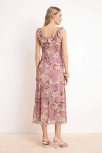TRENDYOLMİLLA Multicolored Floral A-Kesim/Life Form Cowl Neck with flywheel/Frilly Midi Tulle Knitting Dress - Image 4