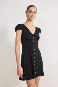 TRENDYOLMİLLA Black Polka Dot V-neck buttoned Mini Soft Knitting Dress - Image 2