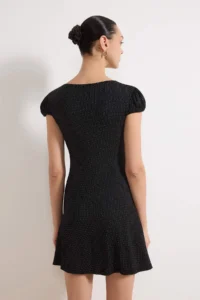 TRENDYOLMİLLA Black Polka Dot V-neck buttoned Mini Soft Knitting Dress - Image 4