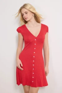 TRENDYOLMİLLA Rejection Polka Dot V-neck buttoned Mini Soft Knitting Dress - Image 2