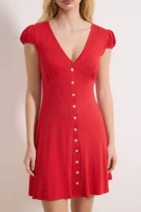 TRENDYOLMİLLA Rejection Polka Dot V-neck buttoned Mini Soft Knitting Dress - Image 3