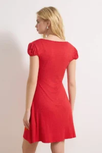 TRENDYOLMİLLA Rejection Polka Dot V-neck buttoned Mini Soft Knitting Dress - Image 4