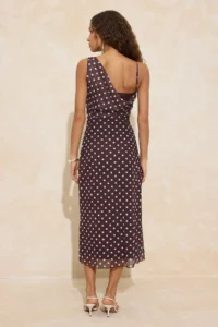 TRENDYOLMİLLA Brown Polka Dot bodycon Asymmetric Yaka Sleeveless Shirred Maxi Tulle Knitting Dress - Image 4