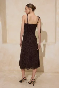 TRENDYOLMİLLA Brown Floral A-Kesim/Life Form Thin Sleeveless Sleeveless Shirred Midi Tulle Knitting Dress - Image 4