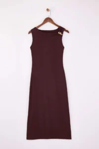 TRENDYOLMİLLA Dark Brown bodycon Asymmetric Yaka Accessory Detailed Maxi Flexible Knitting Dress - Image 5