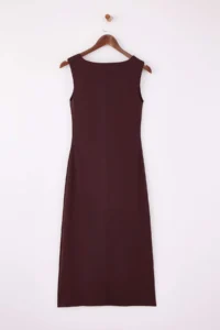 TRENDYOLMİLLA Dark Brown bodycon Asymmetric Yaka Accessory Detailed Maxi Flexible Knitting Dress - Image 7