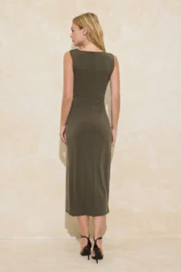 TRENDYOLMİLLA Khaki bodycon Asymmetric Yaka Sleeveless Accessory Detailed Maxi Flexible Knitting Dress - Image 4