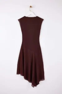 TRENDYOLMİLLA Brown Waist Open Boat Neck Sleeveless Shirred Maxi Tulle Knitting Dress - Image 6