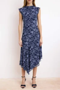 TRENDYOLMİLLA Multicolored Printed Boat Neck Sleeveless Shirred Maxi Tulle Knitting Dress - Image 3