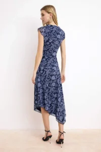 TRENDYOLMİLLA Multicolored Printed Boat Neck Sleeveless Shirred Maxi Tulle Knitting Dress - Image 4