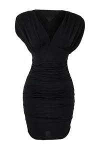 TRENDYOLMİLLA Black bodycon V-neck Sleeveless Shirred Flexible Knitting Dress - Image 5