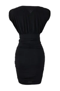 TRENDYOLMİLLA Black bodycon V-neck Sleeveless Shirred Flexible Knitting Dress - Image 6
