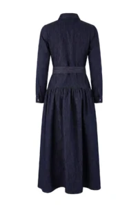 TRENDYOLMİLLA Dark Blue Draped Arched Maxi 100% Cotton denim Dress - Image 6