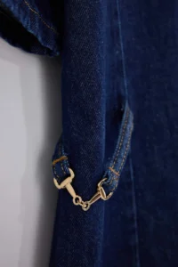 TRENDYOLMİLLA Mavi Draped Accessory Detailed Mini 100% Cotton Denim Dress - Image 6