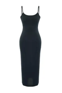 TRENDYOLMİLLA Anthracite A-Cut/Life Form Cowl Neck Sleeveless Binding Detailed Modal Knitting Dress - Image 5
