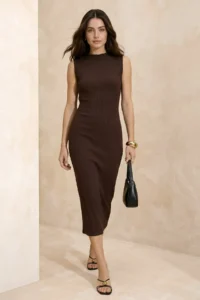 TRENDYOLMİLLA Brown bodycon Dog collar Sleeveless with flywheel/Frilly textured Knitting Dress