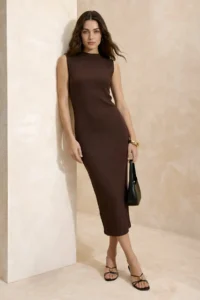 TRENDYOLMİLLA Brown bodycon Dog collar Sleeveless with flywheel/Frilly textured Knitting Dress - Image 2