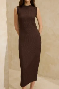 TRENDYOLMİLLA Brown bodycon Dog collar Sleeveless with flywheel/Frilly textured Knitting Dress - Image 3