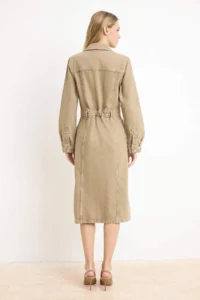 TRENDYOLMİLLA Beige Shirt Collar Maxi denim Dress - Image 4