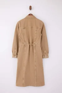 TRENDYOLMİLLA Beige Shirt Collar Maxi denim Dress - Image 6
