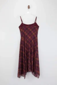 TRENDYOLMİLLA Burgundy Plaid Asymmetric Cowl Neck Thin Sleeveless Sleeveless Midi Tulle Knitting Dress - Image 2