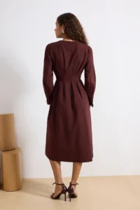 TRENDYOLMİLLA Brown Belted buttoned Midi Weaving Shirt Dress - Image 4