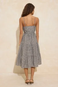 TRENDYOLMİLLA Khaki Plaid/Checkered Binding Detailed Midi Weaving Dress - Image 4
