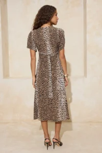 TRENDYOLMİLLA Multicolored animals pattern Ruffle and Binding Detailed Midi Weaving Dress - Image 4