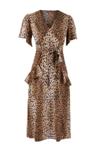 TRENDYOLMİLLA Multicolored animals pattern Ruffle and Binding Detailed Midi Weaving Dress - Image 5