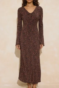 TRENDYOLMİLLA Multicolored animals Binding Detailed Midi Weaving Dress - Image 3