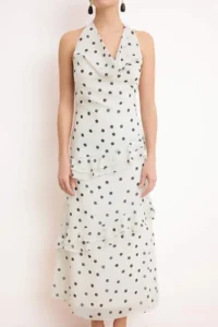 TRENDYOLMİLLA Ecru Polka Dot Frilly Midi Lined Weaving Dress - Image 2