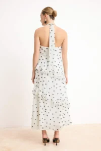 TRENDYOLMİLLA Ecru Polka Dot Frilly Midi Lined Weaving Dress - Image 3