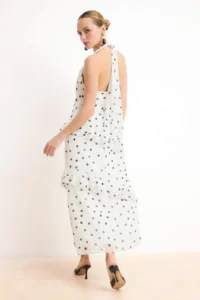 TRENDYOLMİLLA Ecru Polka Dot Frilly Midi Lined Weaving Dress - Image 4