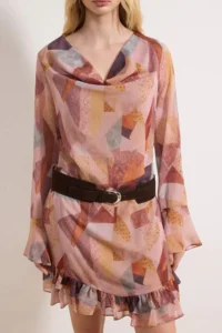 TRENDYOLMİLLA Multicolored Suede Arched Mini Lined Weaving Dress - Image 3