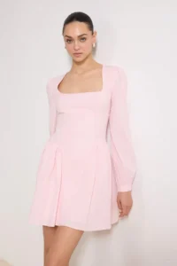 TRENDYOLMİLLA Light Pink Binding Detailed Mini Weaving Dress