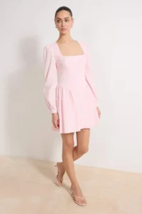 TRENDYOLMİLLA Light Pink Binding Detailed Mini Weaving Dress - Image 2