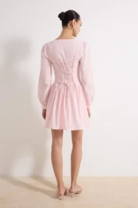 TRENDYOLMİLLA Light Pink Binding Detailed Mini Weaving Dress - Image 4