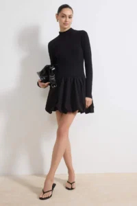 TRENDYOLMİLLA Black Balloon Skirt Detailed Mini Weaving Dress - Image 2