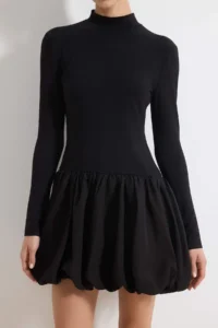 TRENDYOLMİLLA Black Balloon Skirt Detailed Mini Weaving Dress - Image 3