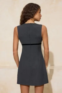 TRENDYOLMİLLA Gray with bow Mini polyviscone Weaving Dress - Image 4