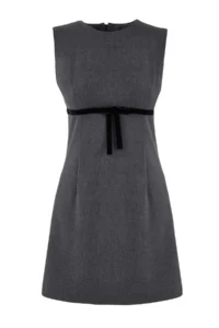 TRENDYOLMİLLA Gray with bow Mini polyviscone Weaving Dress - Image 5