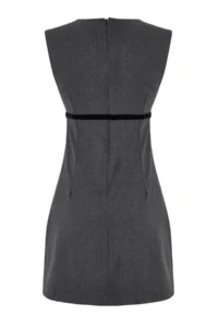 TRENDYOLMİLLA Gray with bow Mini polyviscone Weaving Dress - Image 6
