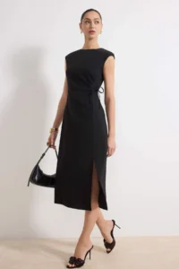 TRENDYOLMİLLA Black Binding Detailed Midi Weaving Dress