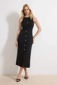 TRENDYOLMİLLA Black Button Detailed Midi Weaving Dress